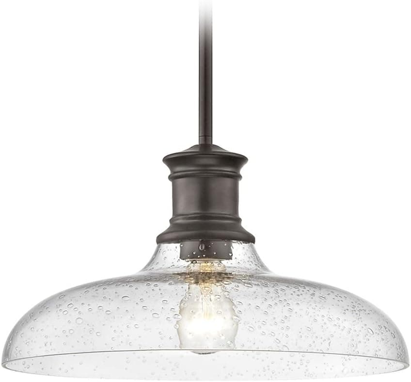 Design Classics Industrial Farmhouse Bronze Seeded Glass Pendant Light 14-Inch Wide