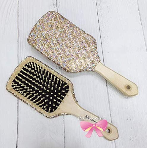 TISHAA Rhinestone Stylish Paddle Hair Brush Detangler for All Hair Types, Portable (Gold)