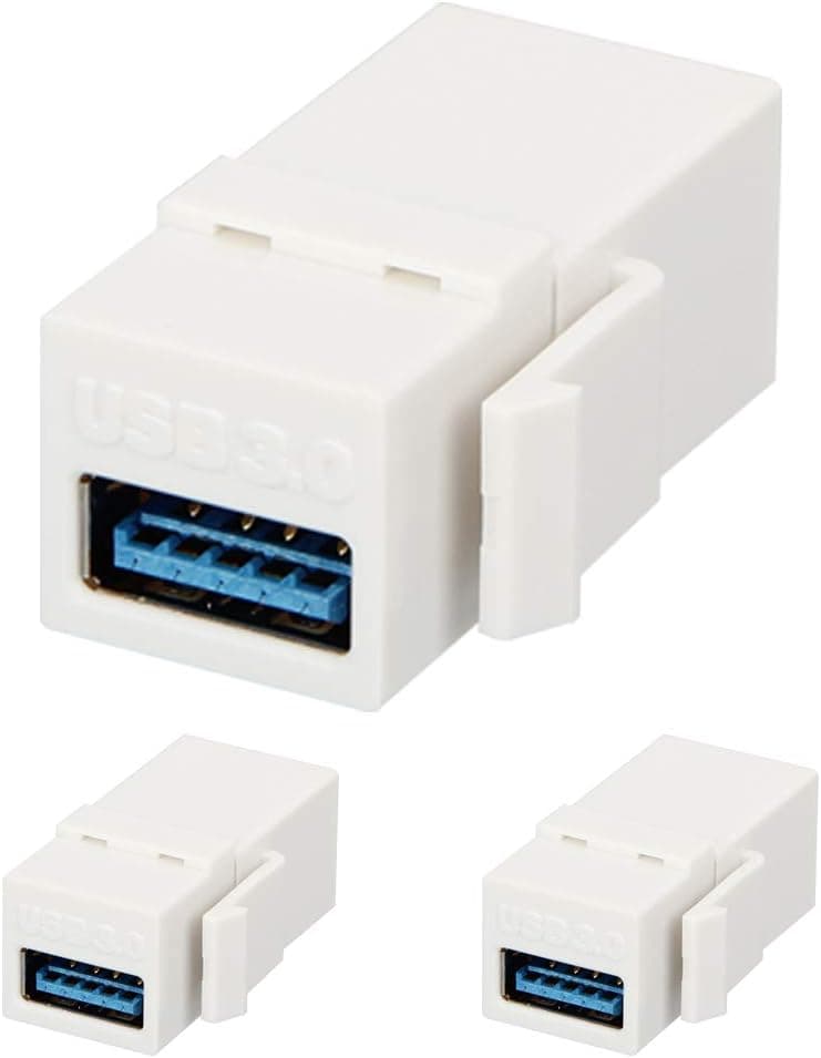 Wi4You USB Keystone Coupler, USB 3.0 A Female to Female, USB Type-A Adapter for Keystone Wall Plate Outlet Panel 3 Pack
