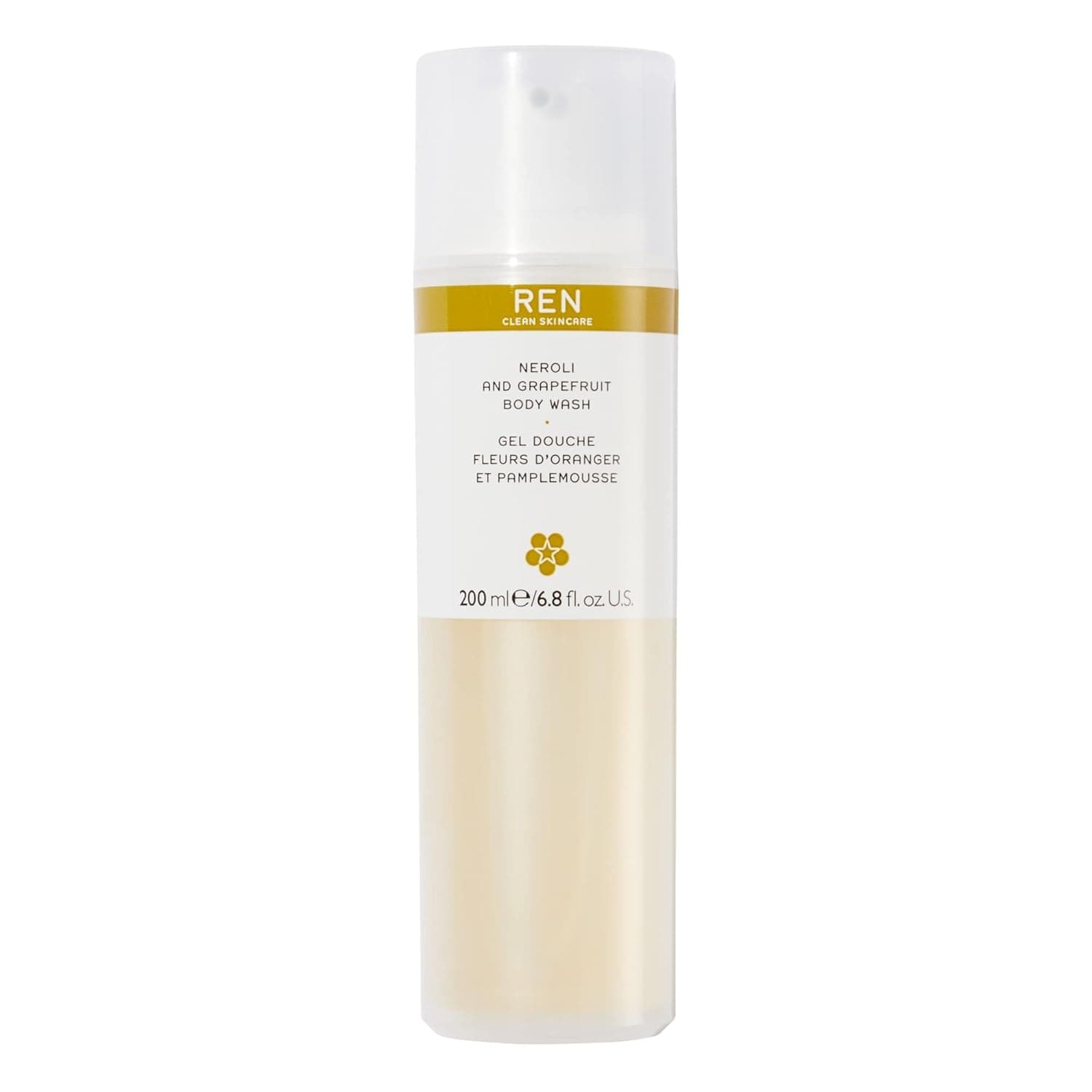 REN Clean Skincare Neroli and Grapefruit Body Wash Daily Shower Gel to Cleanse and Energize Skin, Vegan and Cruelty Free, 6.8 Fl Oz