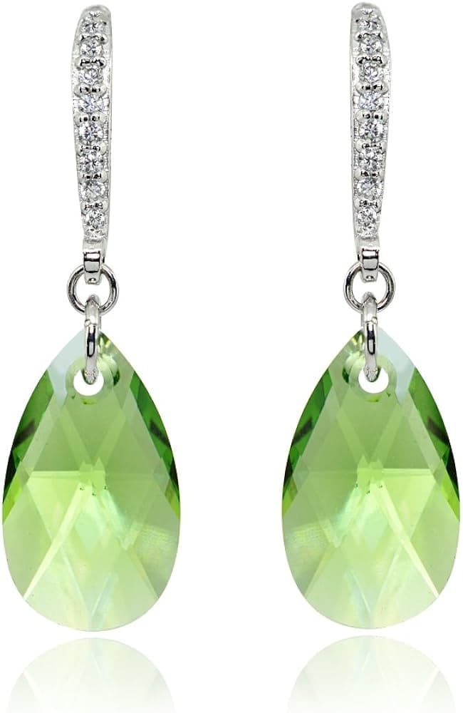 Sterling Silver Teardrop Dangle Earrings for Women Made with European Crystals