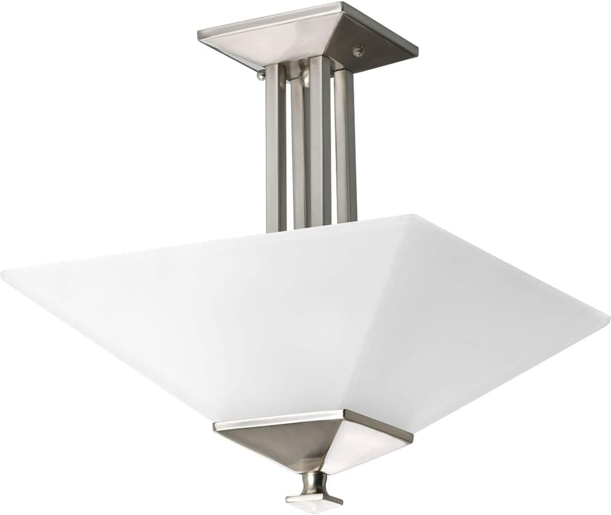 Progress Lighting P3597-09 2-Light Semi-Flush Fixture in Square Etched Glass with Craftsman and Mission Chain and Ceiling Mounts Both Included, Brushed Nickel