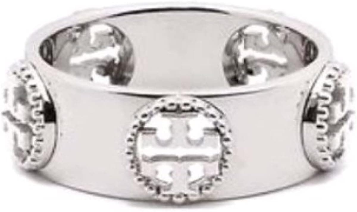 Tory Burch 75485 Tory Silver Tone Milgrain Logo Women's Ring Size 6