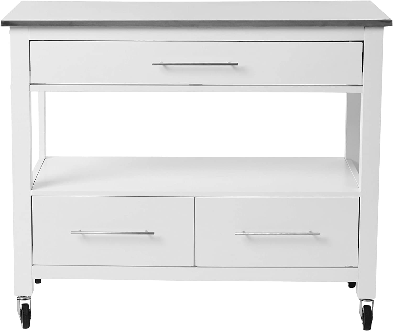 BOWERY HILL Stainless Steel Top Kitchen Island in White