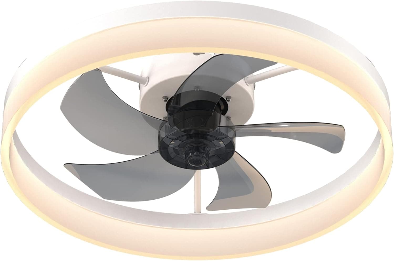 Ceviept 19.7" Ceiling Fans with Lights Dimmable LED Reversible Blades Timing with Remote Control 5 Invisible Blades Flush Mount Low Profile Modern Ceiling Fan-White