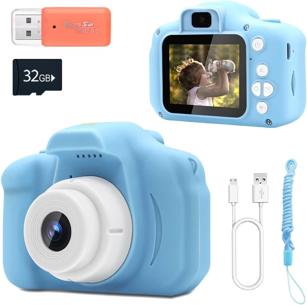 YUE3000 Kids Camera, Front and Rear Camera Digital Cameras for Boys and Girls Gift Age 3-9, 2.0 -inch Screen,1080P Video with 32GB SD Card-Blue