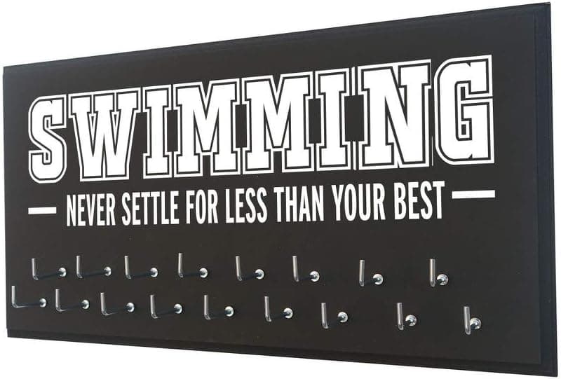 Running On The Wall-Swimming Gifts -Medal Display Rack-Medal Holder for Swimmers-Never Settle for Less Than Your Best