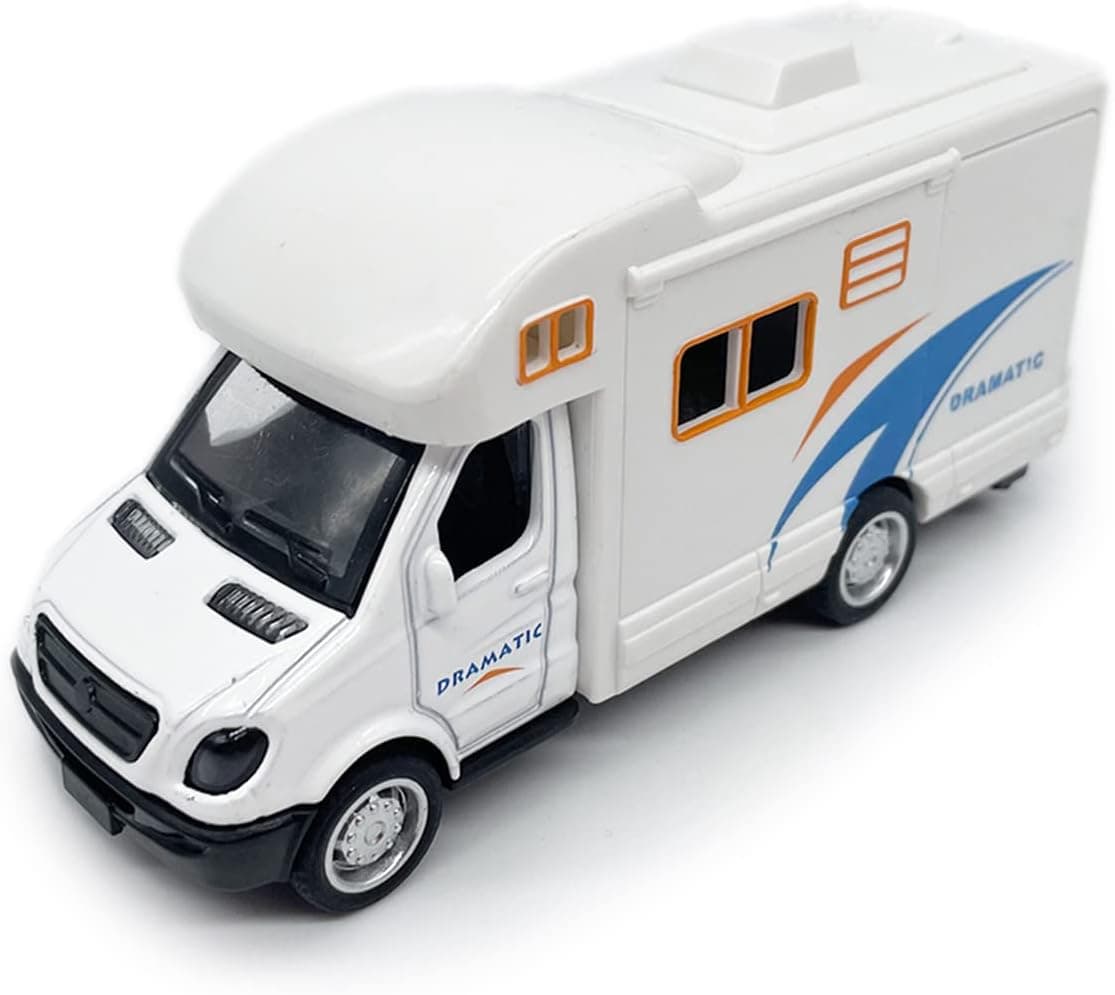 Mini Toy Camper RV Motorhome Toys for Boys Pull Back Diecast Model Car Recreational Vehicle Adventure with Furniture Roof and Side Door Open Children’s Die-cast Vehicles Age 4 5 6 Kids Birthday Gifts