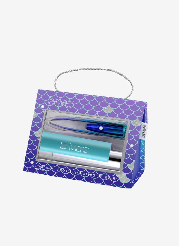 La-tweez Pro Illuminating Tweezers & Mirrored Carry Case with Diamond Dust Tips, Mermaid, 0.5 pound