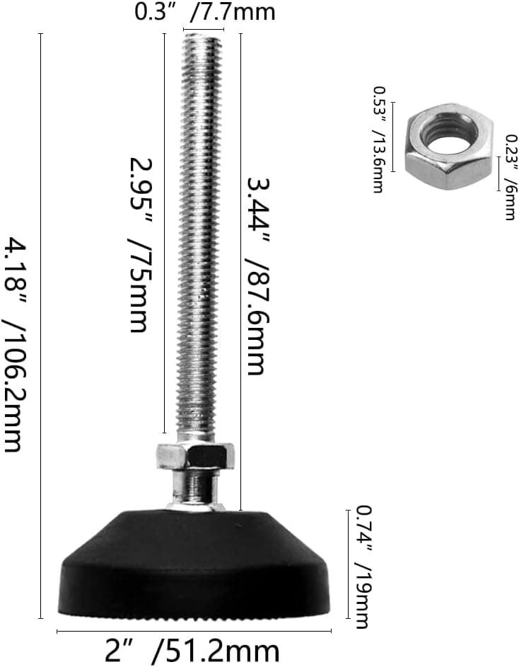 TOVOT 4PCS M8 4.2" Furniture Levelers Screw on Table Legs Furniture Leveling Feet Heavy Duty Adjustable Legs for Sofa Cabinet (Black)