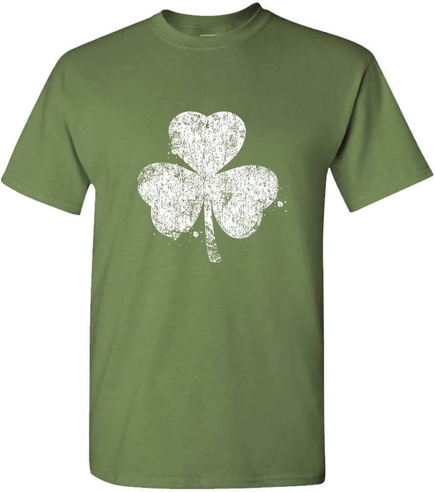 Shamrock Distressed st Paddys Day Shamrock - Mens Cotton Tee, XL, Military