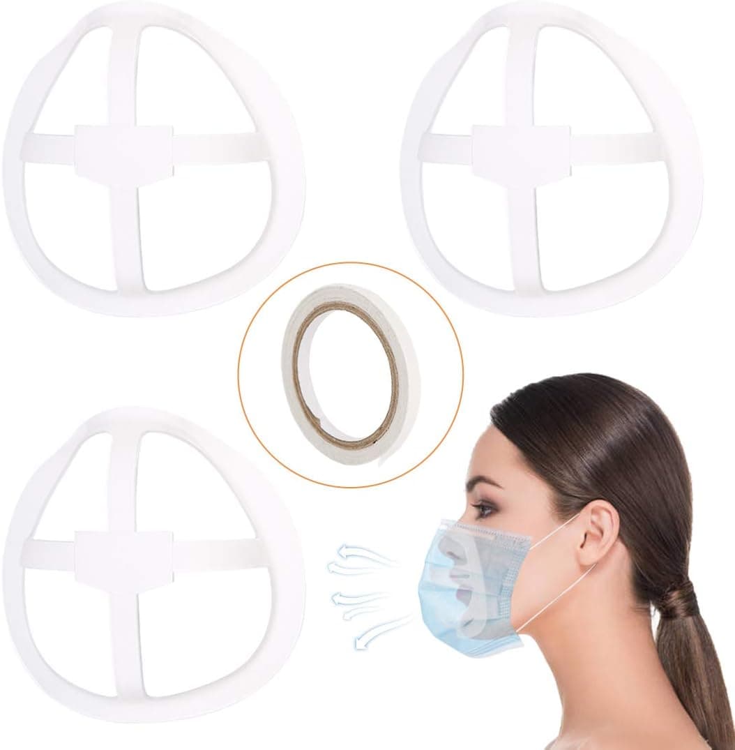 3D Breathing Bracket Silicone Face Inner Support Frame, Easy to Breathe, Cool Insert Lipstick Protector, Ideal Makeup Saver, Washable and Reusable Accessories (3, White)