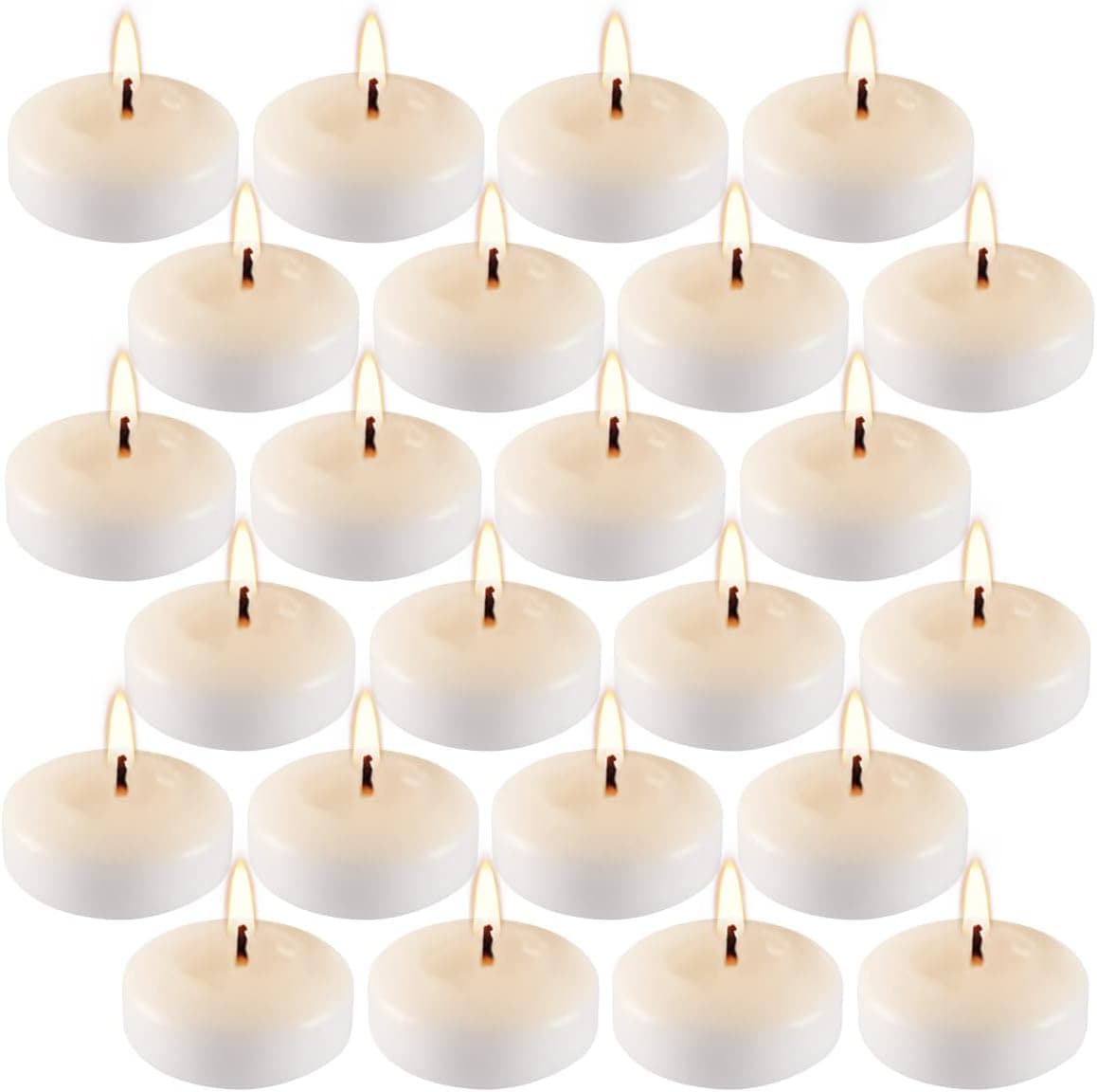 YIIA 2 inch Unscented Natural Color Water Floating Mini Candle Discs for Weddings, Home Decoration, Relaxation, Spa, Smokeless Cotton Wick. (24 Candles)
