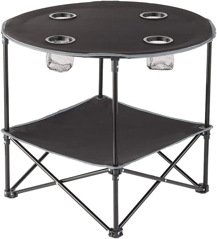 The Lakeside Collection Portable Folding Picnic Table with Bench Storage for Tailgating - Black