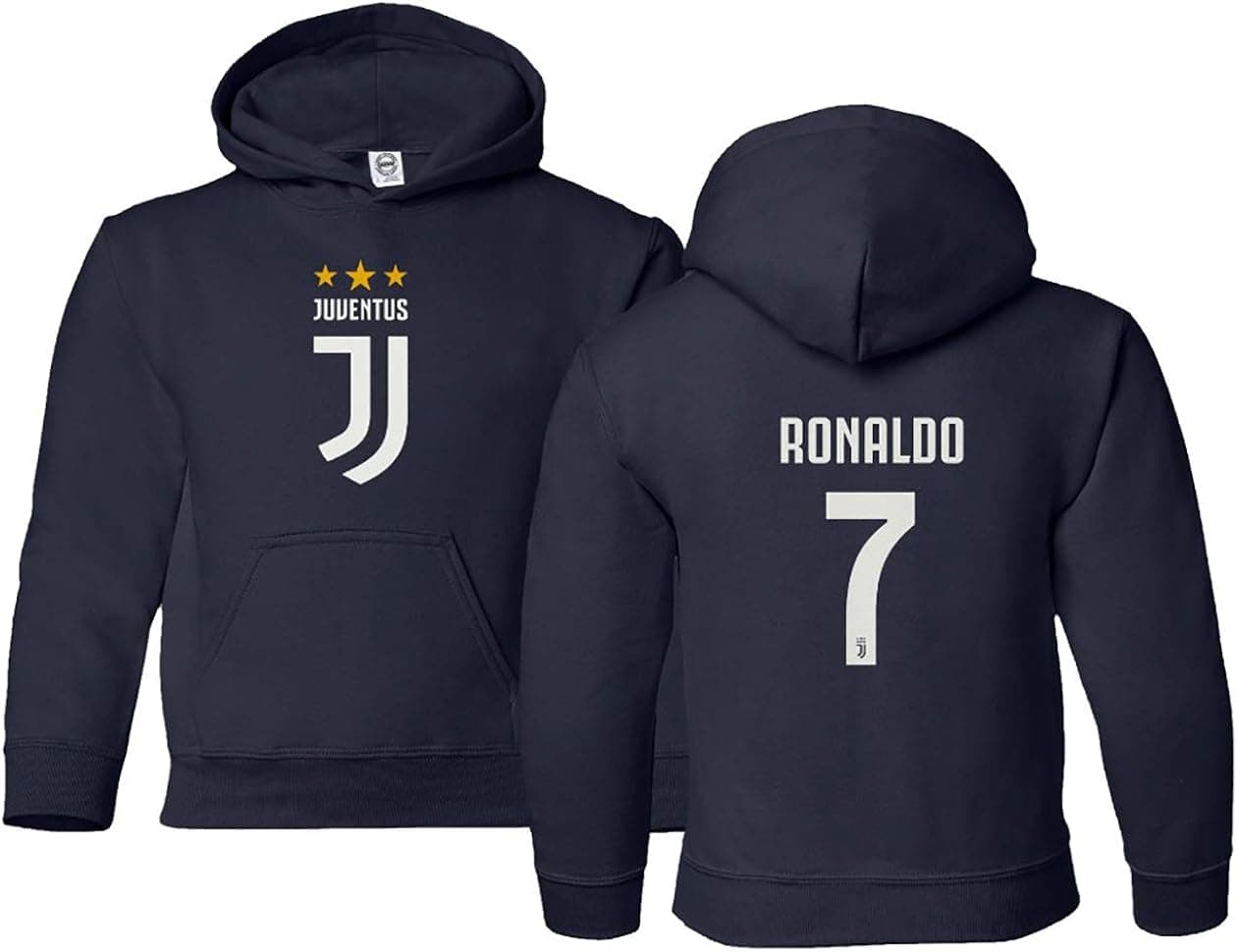 Spark Apparel Soccer Sweatshirt #7 Cristiano Ronaldo Juve Boys Girls Youth Hooded Sweatshirt