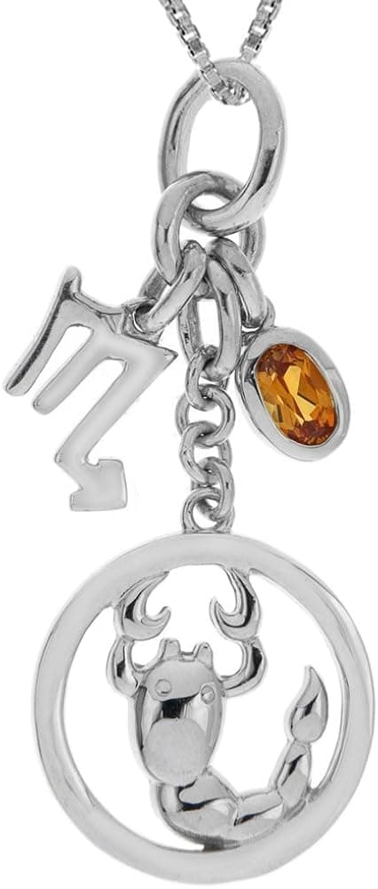 Amazon Collection Sterling Silver Gemstone Multi-Charm Zodiac Pendant Necklace