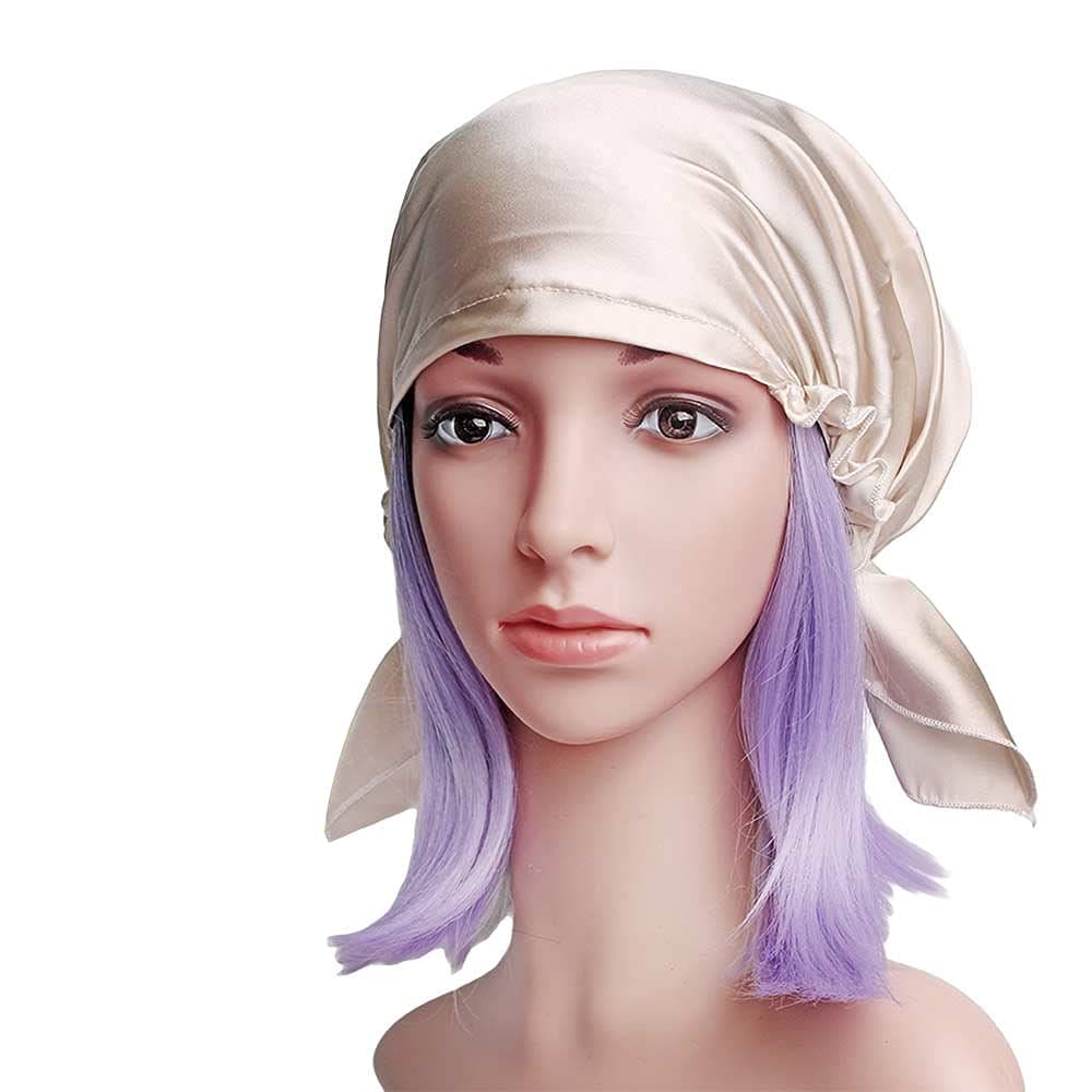 Savena 100% Mulberry Silk Night Sleeping Cap for Long Hair Bonnet Hat Smooth Soft Many Colors (Beige)