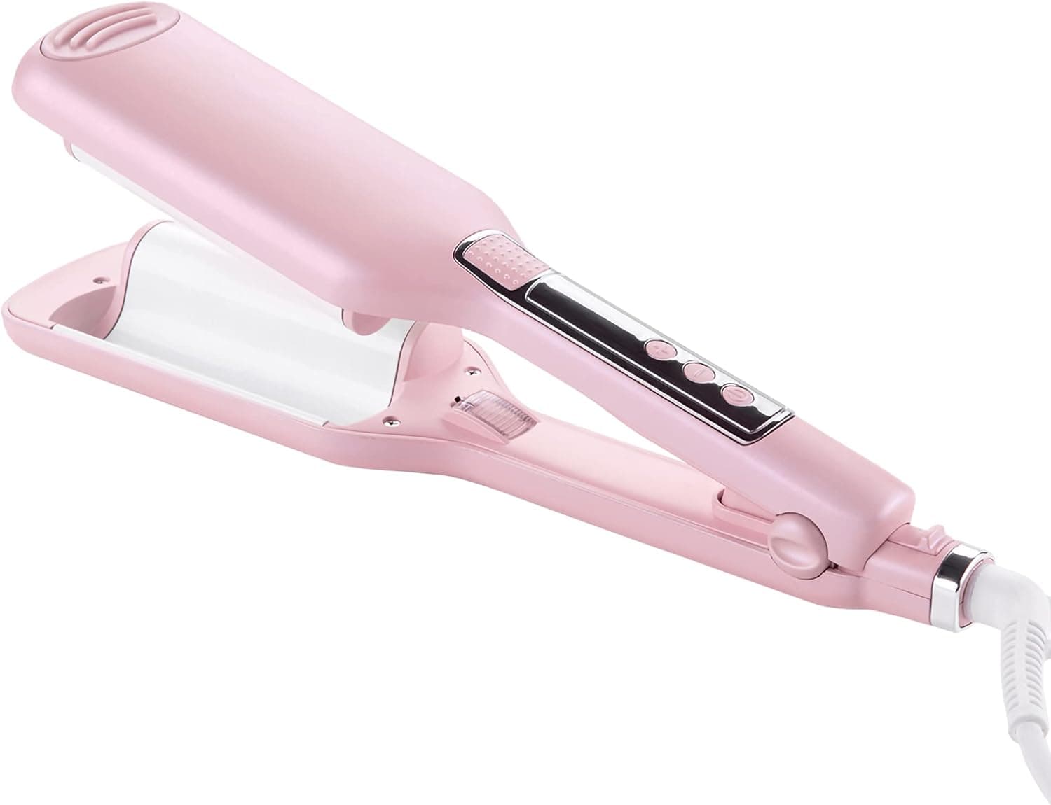 NOVUS 28mm Beach Waver Curling Iron, 30s Fast Heating & 14 Temperature Adjustments, Dual Voltage 2 Barrel Hair Waver with Negative Ions, LED Display, Professional Curling Wand Pink