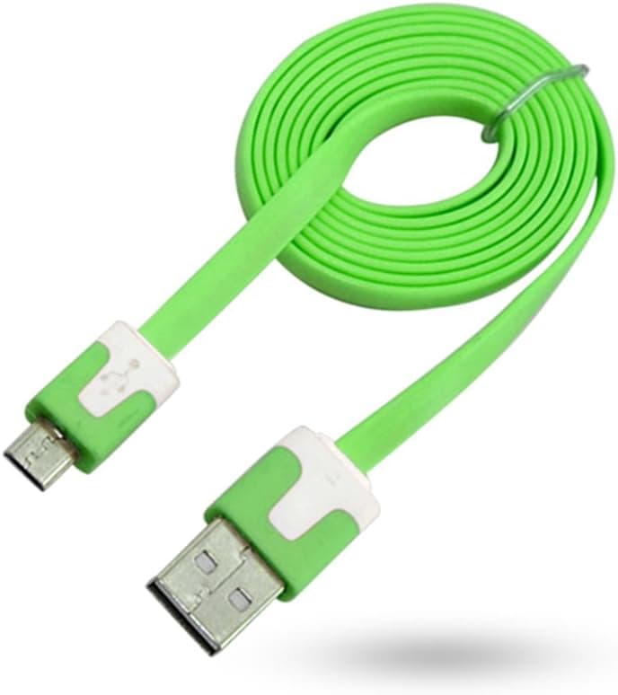 10ft Micro USB 2.0 Noodle Flat Data Sync Charger Cable Cord for Galaxy S4 S3 Color Green
