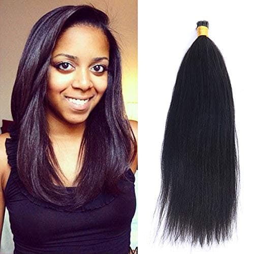 Coarse Yaki I Tip Human Hair Extension Yaki Straight Brazilian Virgin Hair Stick I Tip Hair African American Microlinks Fusion Hair Pre bonded 100Strands 100g (12inch 100strands, 1(Jet Black))