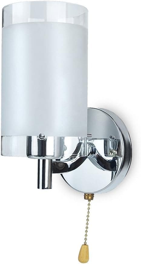 INHDBOX E27 Modern Style Silver Chrome & White Glass Cover Indoor Wall Light Lamp - Pull Chain ON/Off - for Bedside Lamp, Stair Lamp, Living Room & More (Warm White)