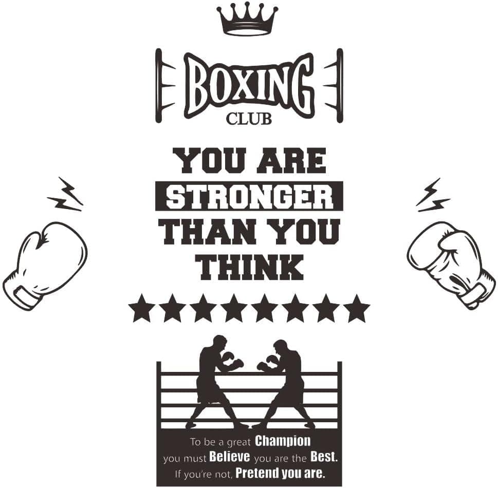 ANFRJJI "Boxing Wall Sticker - Removable PVC Decal for Boxing Gyms, Fitness Centers and Boxing Arenas - Motivational Quote with Boxing Gloves - You Are Stronger Than You Think - effect 28"x29"" (Black-JWH211-boxing)
