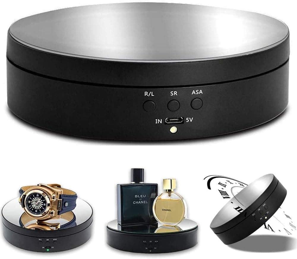Pineplex Motorized Rotating Turntable - Product Display Stand - Black Photography Display - 360 Degree Rotation - Battery/USB Powered