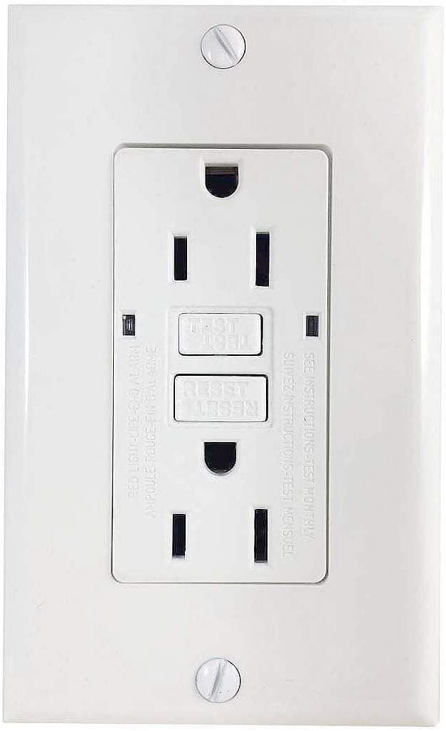 BYBON 15 AMP DUPLEX Self-Test GFCI Receptacle Outlet,Grounding,With Wall Plate,White.UL Listed (1 Pack)