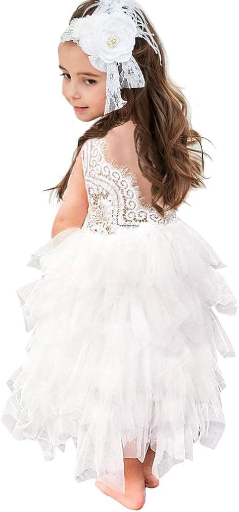 Topmaker Backless A-line Lace Back Flower Girl Dress