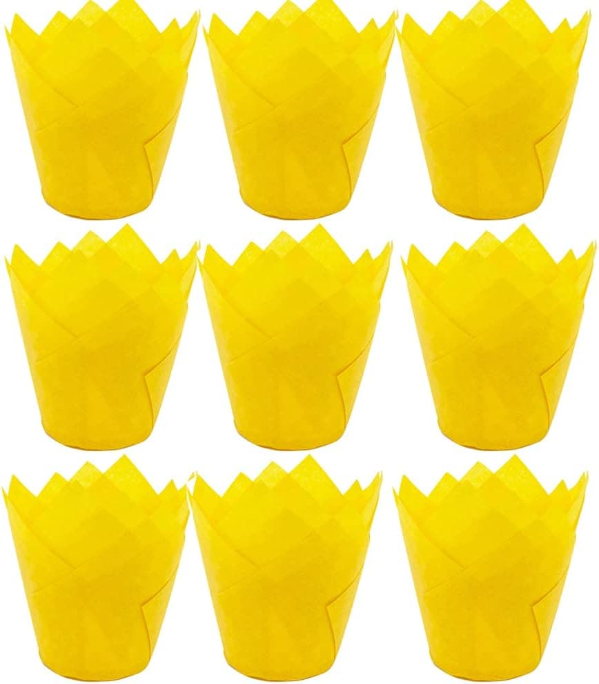 Baking Cups,200pcs Tulip Cupcake Liners Baking Paper Cups Holders Greaseproof Muffin Cases Wrappers for Wedding Birthday Party Baby Shower, Standard Size ( yellow )