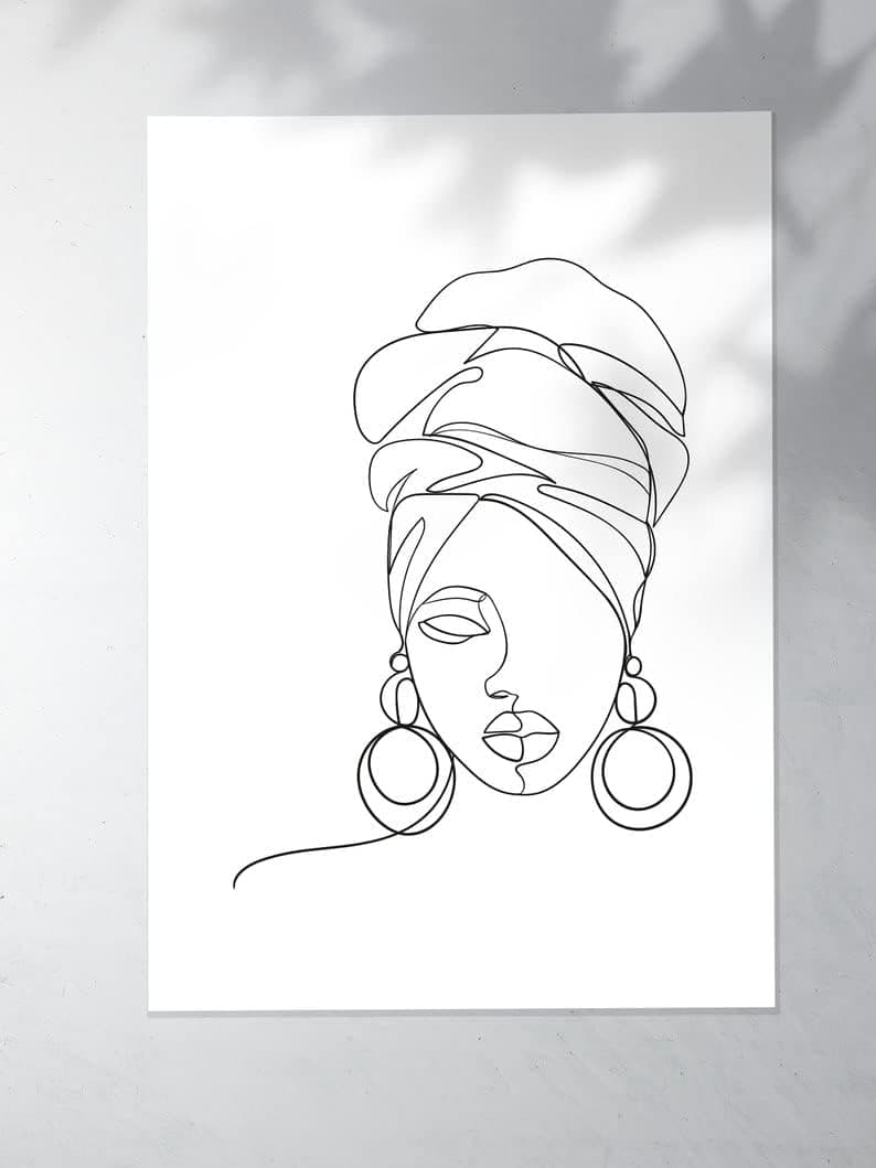 ShopHaven Black Woman Abstract Line Wall Art - Black Girl Artwork - African American Art - 11x14 - Unframed - Decor for Home, Bedroom, Dorm, Gift