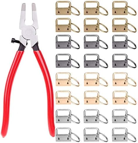 Key Fob Hardware Keychain Hardware Set Includes 1" 4 Color Keychain Hardware with Key Rings 24 pcs and Key Fob Glass Running Pliers
