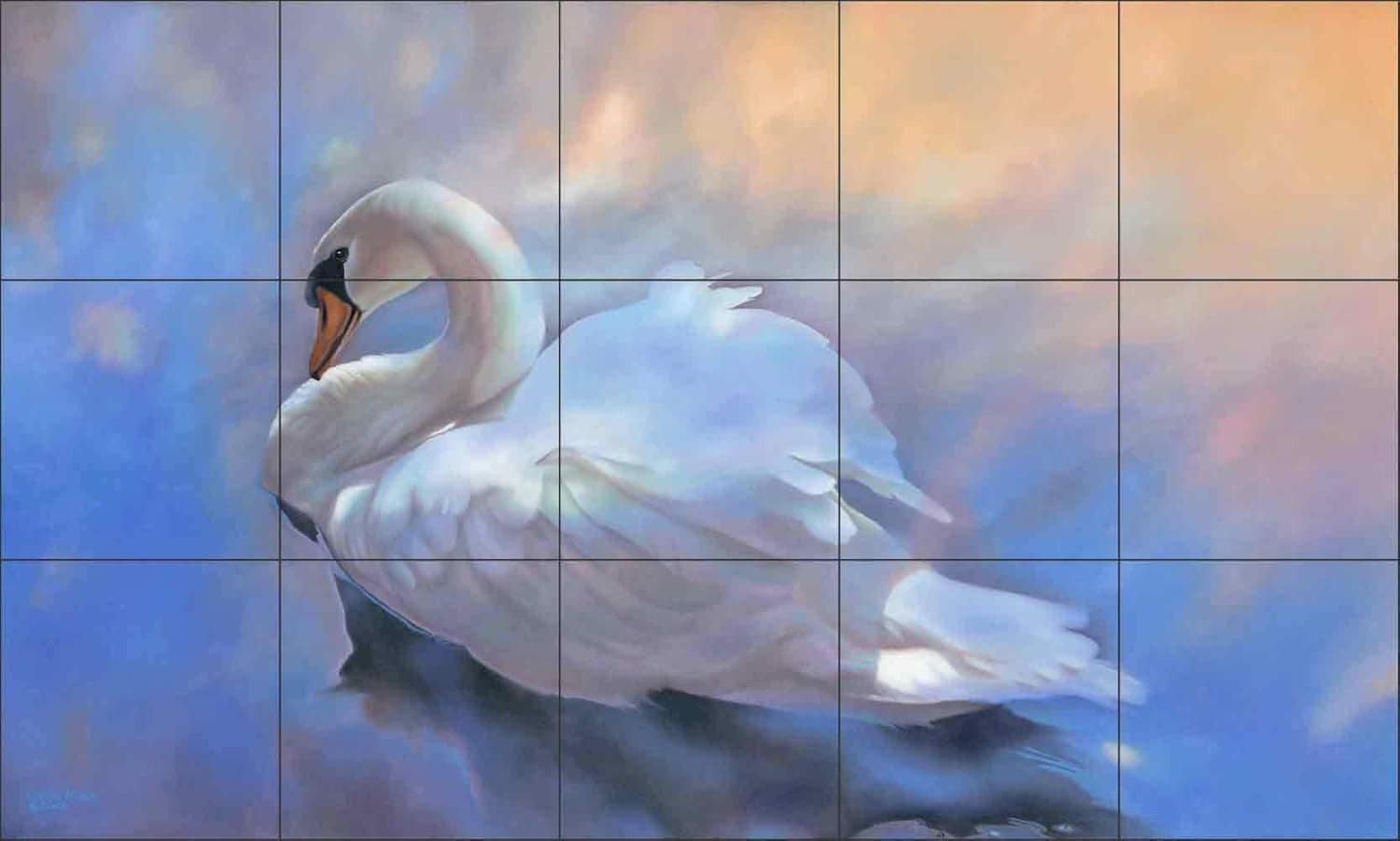 Transformation by Leslie Macon - Artwork On Tile Swan Ceramic Mural 12.75" x 21.25" Kitchen Shower Backsplash