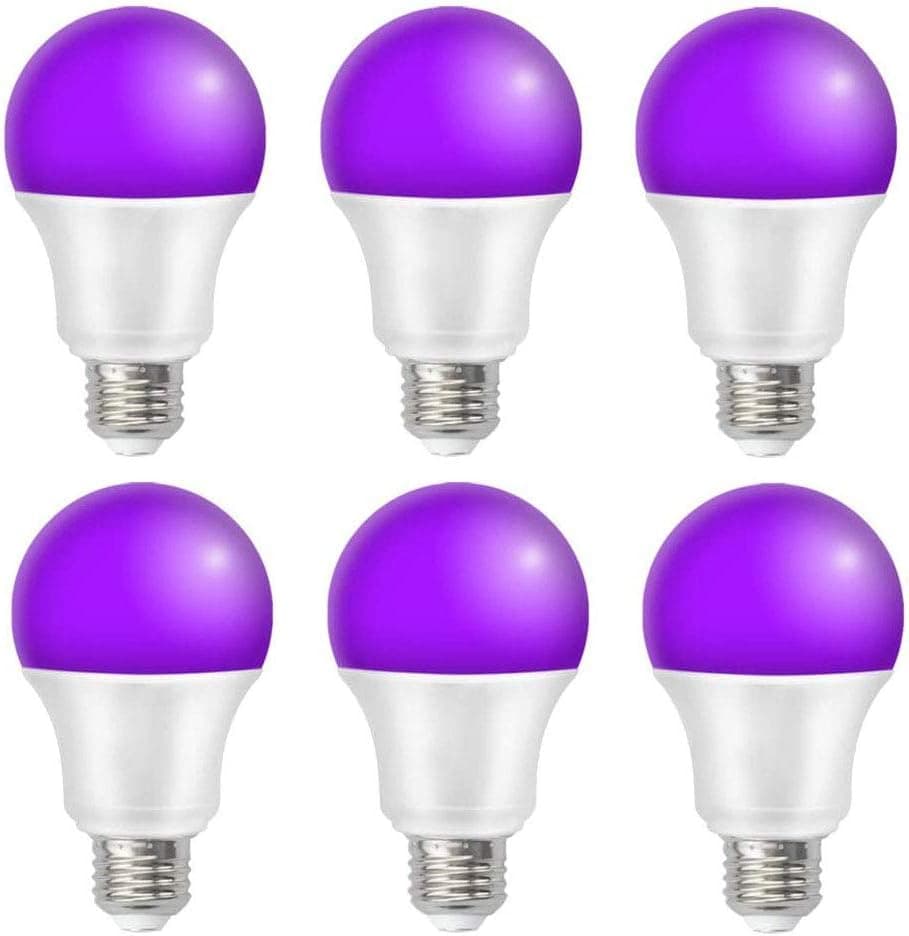 ZHMA UV LED Black Light Bulbs, 9W E26 LED Blacklight Bulb, Black Lights for Glow Party, Bedroom, Black Light Fluorescent Poster, Body Paint (6 Pack)