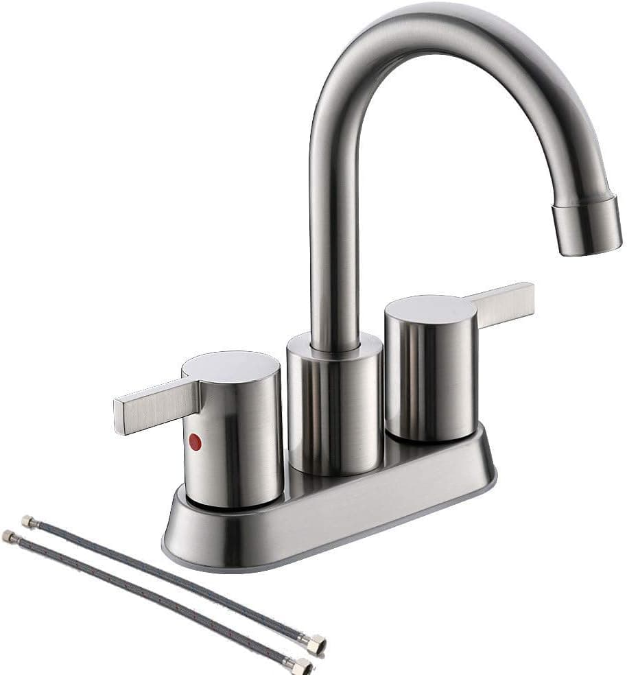 Brushed Nickel 4 Inch 2 Handle Centerset Lead-Free Bathroom Sink Faucet
