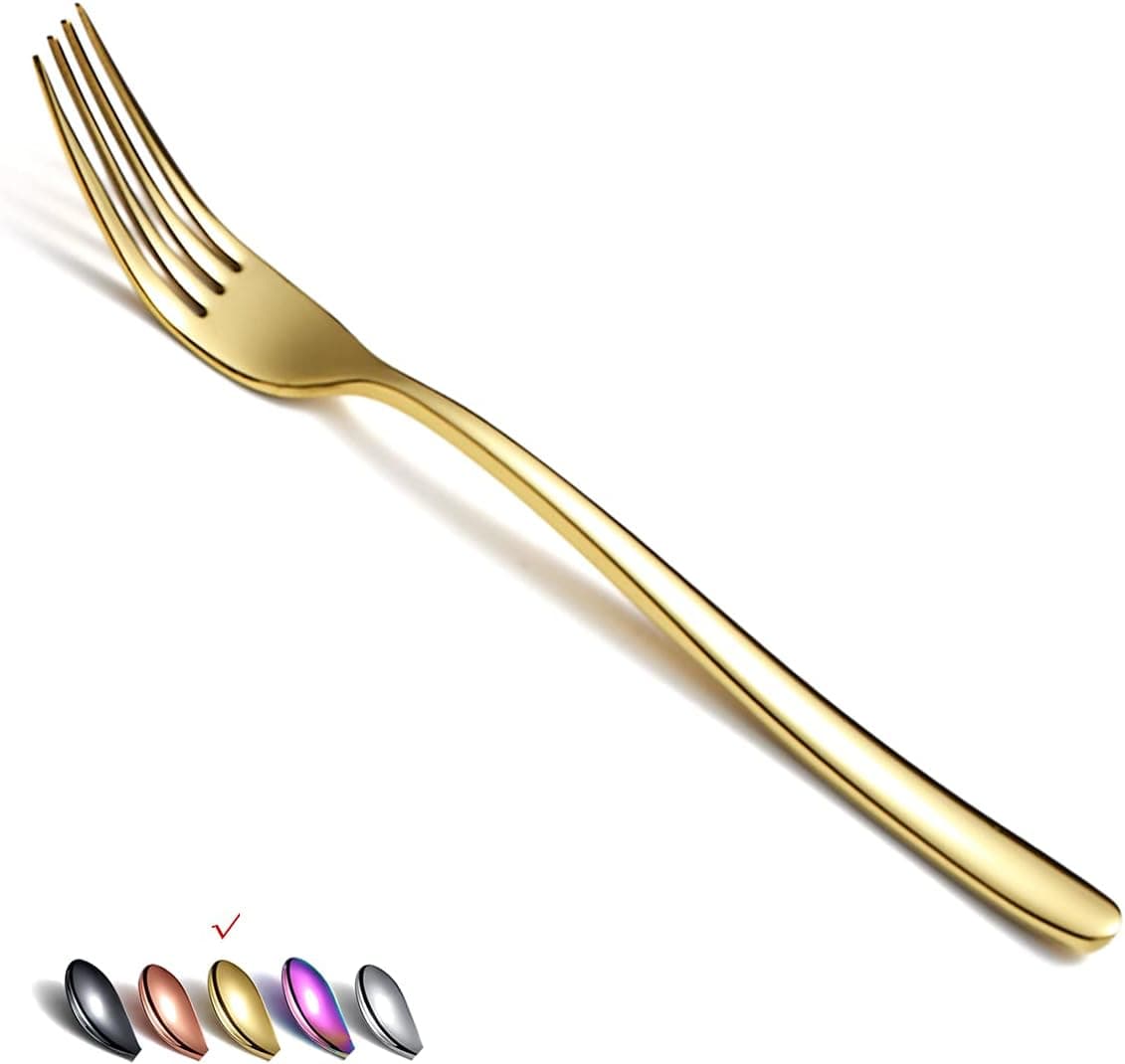 Gold Dinner Forks 6 Piece, Stainless Steel 8'' Forks Silverware Set, Dessert Forks, Table Forks, Salad Forks for Home, Kitchen or Restaurant, Dishwasher Safe