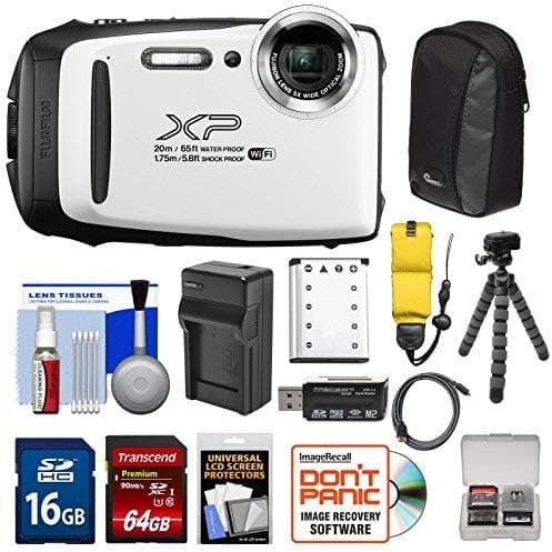 Fujifilm FinePix XP130 Shock & Waterproof Wi-Fi Digital Camera (White) with 64GB Card + Battery +Charger + Cases + Tripod + Float Strap + Kit