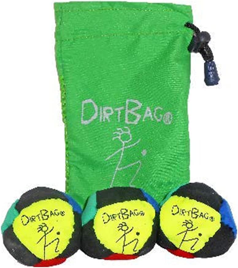DIRTBAG Classic Footbag Hacky Sack 3 Pack with Pouch, Unique, Footbag Set with Signature Carry Bag.