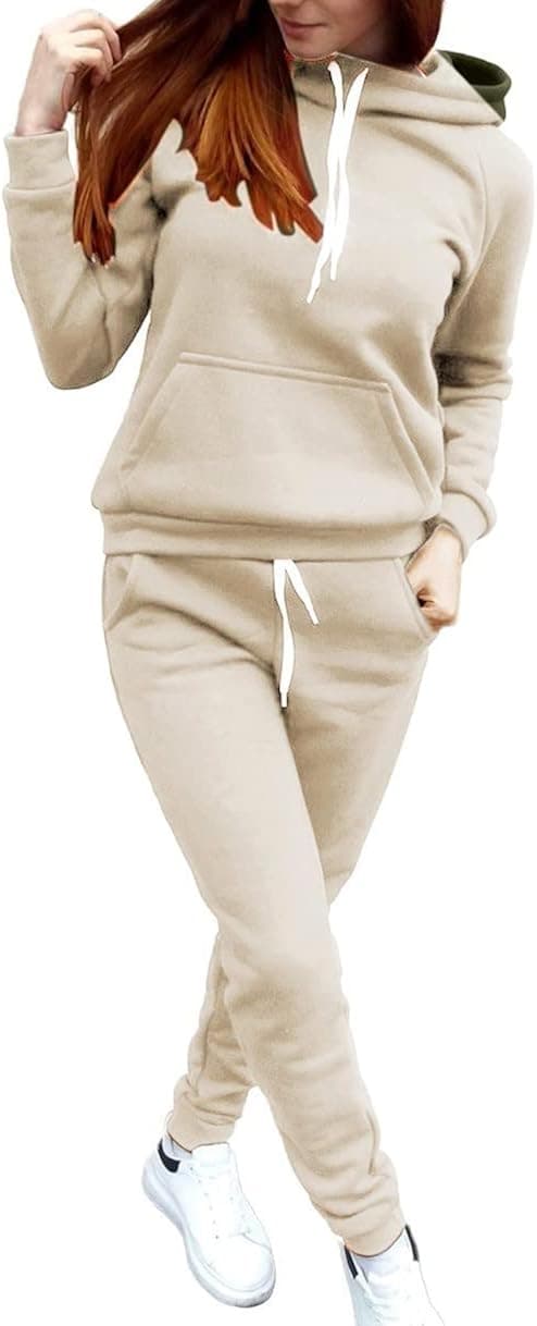 FEDULKSTORE Womens 2 Piece Outfits Casual Sweatsuits Solid Long Sleeve Hoodies Pullover and Sweatpants Jogging Tracksuits