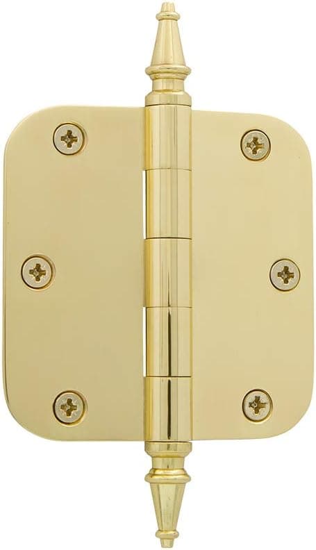 Nostalgic Warehouse 746073 3.5" Steeple Tip Residential 5/8" Radius Corners Door Hinge, Polished Brass