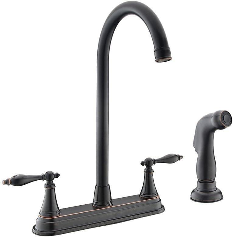 UFaucet Two Handle Three Hole High Arc Deck Mount Prep Kitchen Sink Faucets With Side Sprayer,Oil Rubbed Bronze Finish