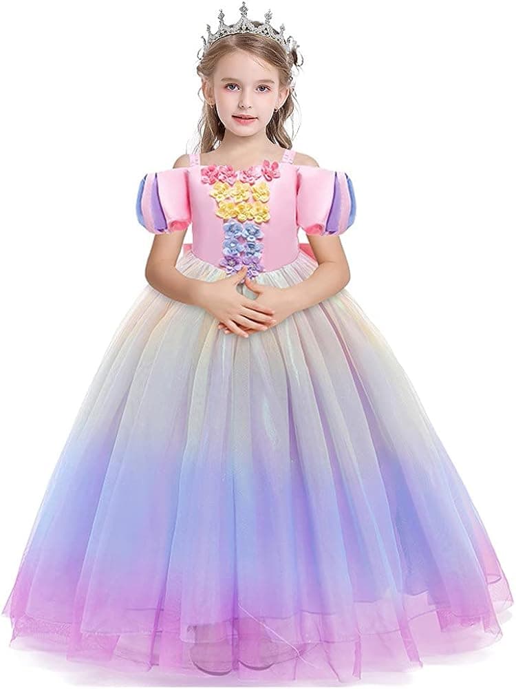MYRISAM Girls Fancy Princess Sleeping Beauty Birthday Dress Halloween Costume Cosplay Party Dress Up Outfit (w/Accessories)