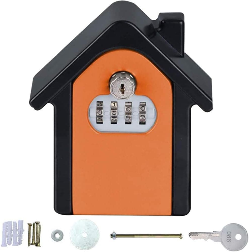 TINTON LIFE New Wall Mount Key Storage Lock Box with Key and 4-Digit Password Access Emergency Unlock Weather Resistant Steel for Indoors Outdoors Orange