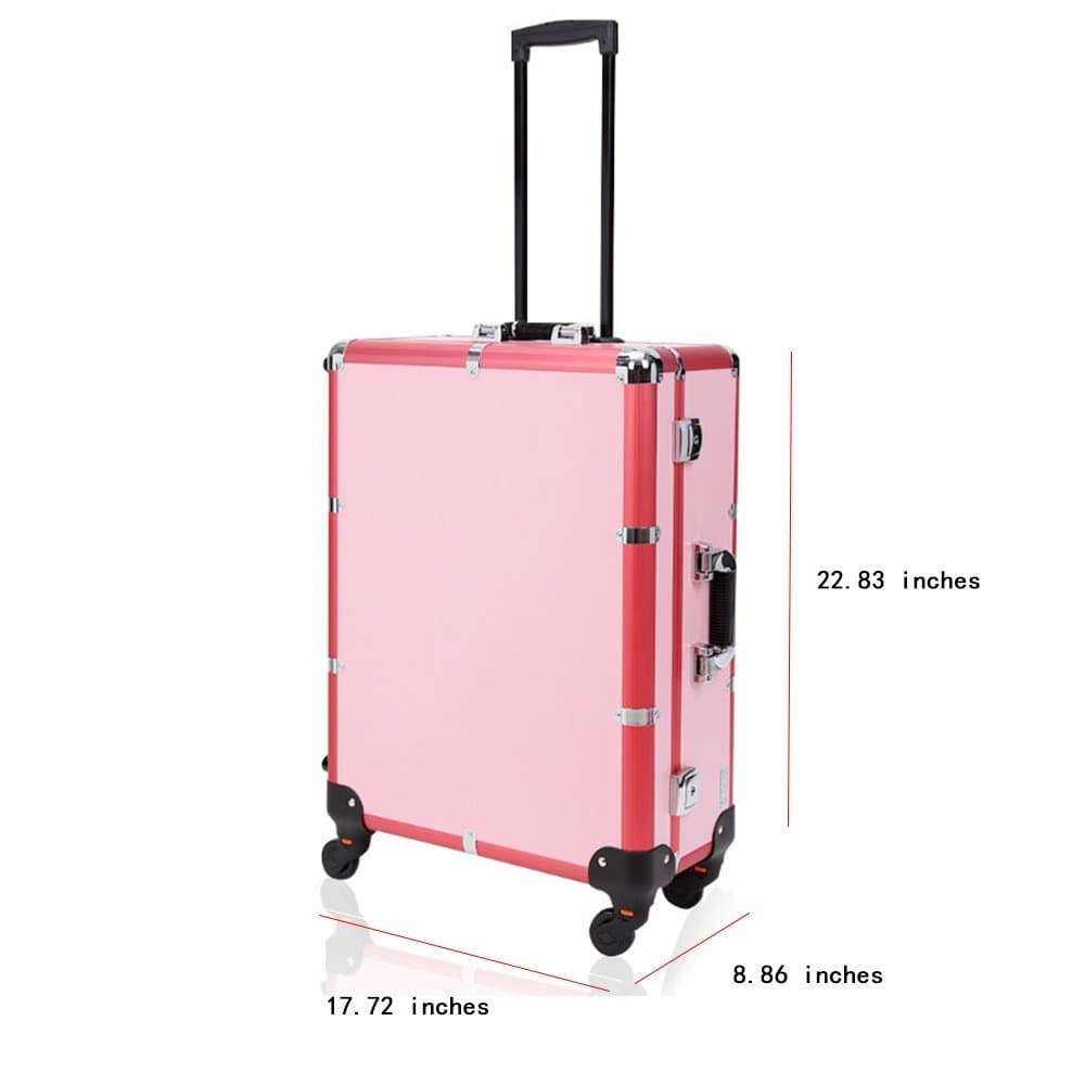 Sunrise Professional Makeup Artist Rolling Cosmetic Train Case with Lights, Pink