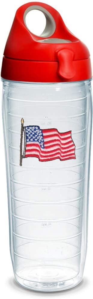 Tervis American Flag Made in USA Double Walled Insulated Tumbler Travel Cup Keeps Drinks Cold & Hot, 24oz Water Bottle, Red Lid