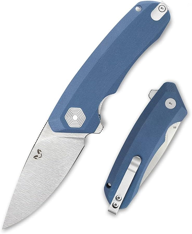 Damned Designs Invictus Folding Pocket Knife - 3.4 inches D2 Steel Blade, G10 Handles (Blue with Satin Blade)