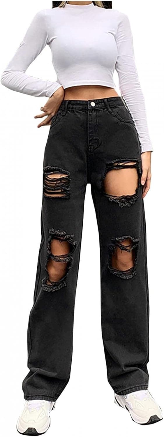 Jeans for Women, Womens Jeans High Waisted Mom Jeans Y2k Jeans Baggy Bell Bottom Ripped Jeans Teen Girls Denim Pants