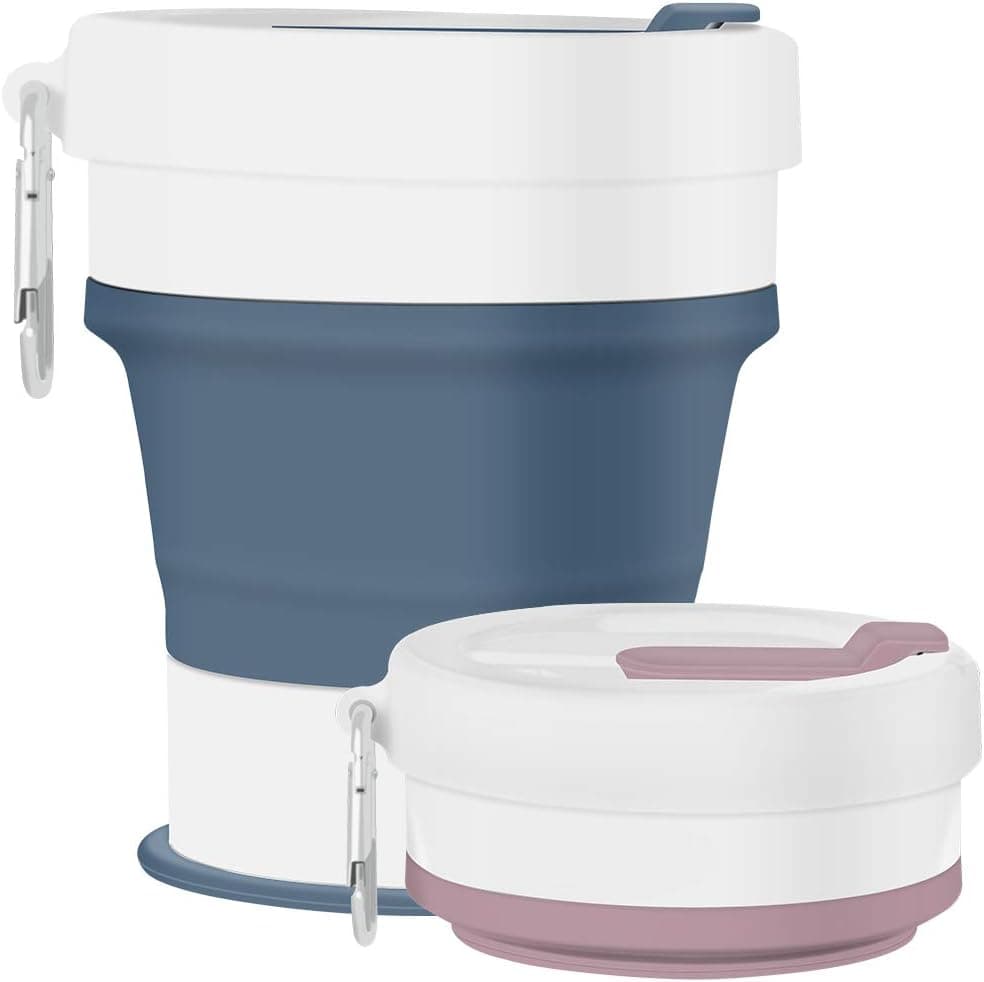 Silicone Collapsible Cup 2 Pack, Travel Coffee Cups, Foldable Camping Cup with Lid, 18 oz.