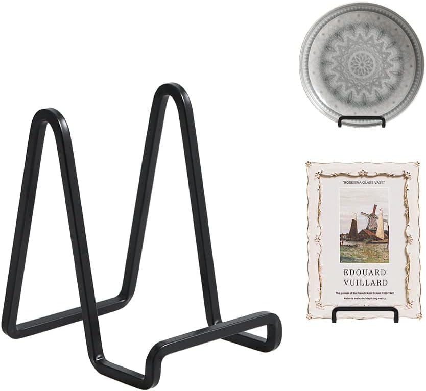 Plate Holder Easel Display Stand - 4.5 inch Metal Plate Stands for Display - Tabletop Picture Stand - Black Iron Easels for Display Pictures | Photo Frames | Book | Decorative Plates | Plaque - 2 Pack