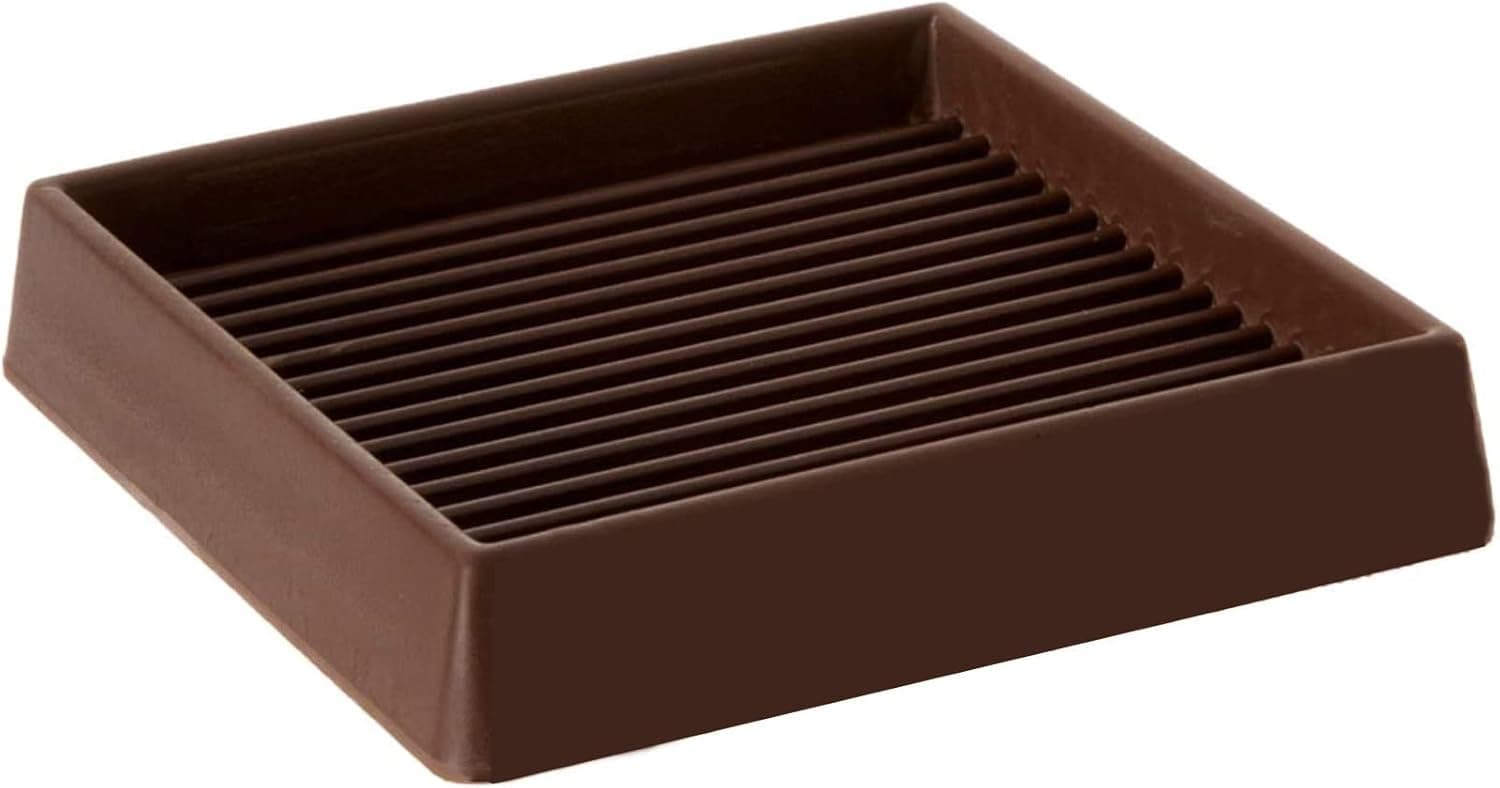 VOCOMO 4X4 Caster Cups, Square Rubber Furniture Cups with Anti-Sliding Floor Grip, Non Skid Furniture Caster Cups Furniture Floor Protectors (Brown, 4 Pack)